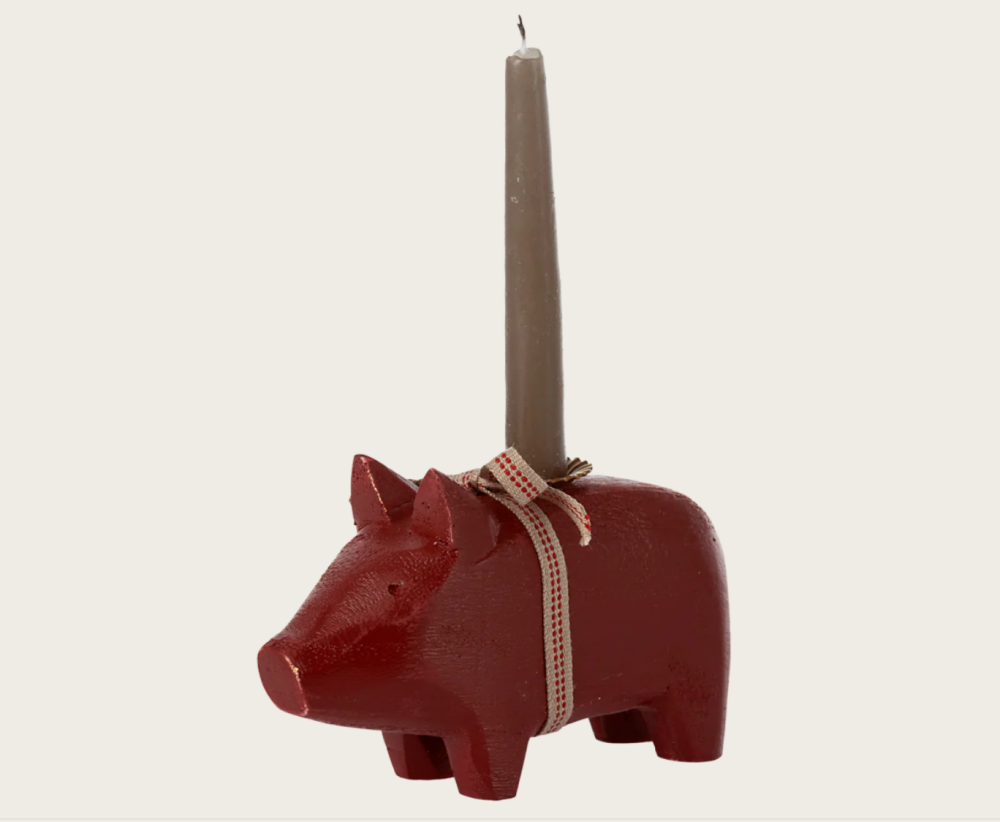 Maileg Red Wooden Pig Candle Holder - Small