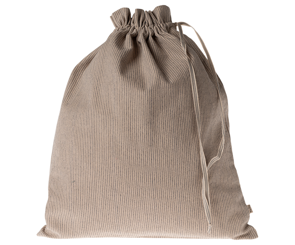 Maileg Blue and Sand Stripe Cotton Drawstring Bag