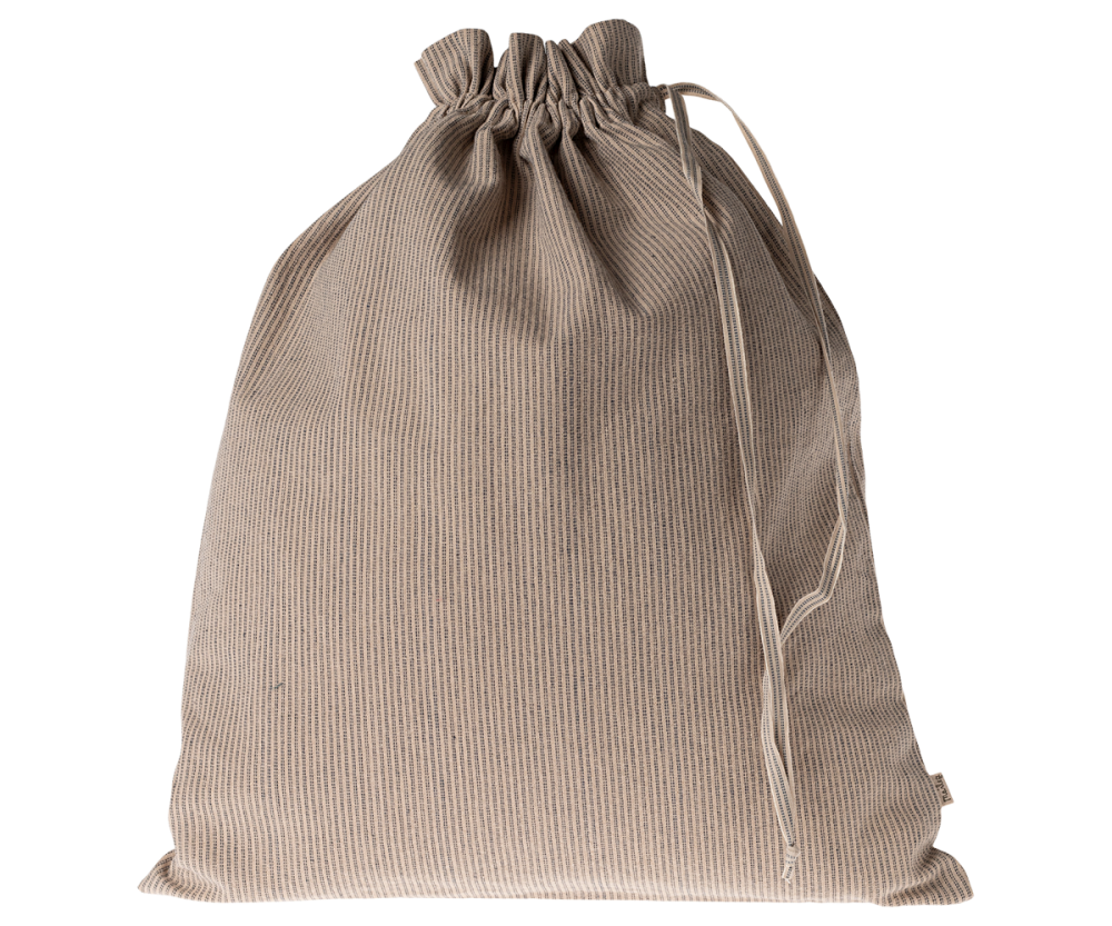 Maileg Blue and Sand Stripe Cotton Drawstring Bag