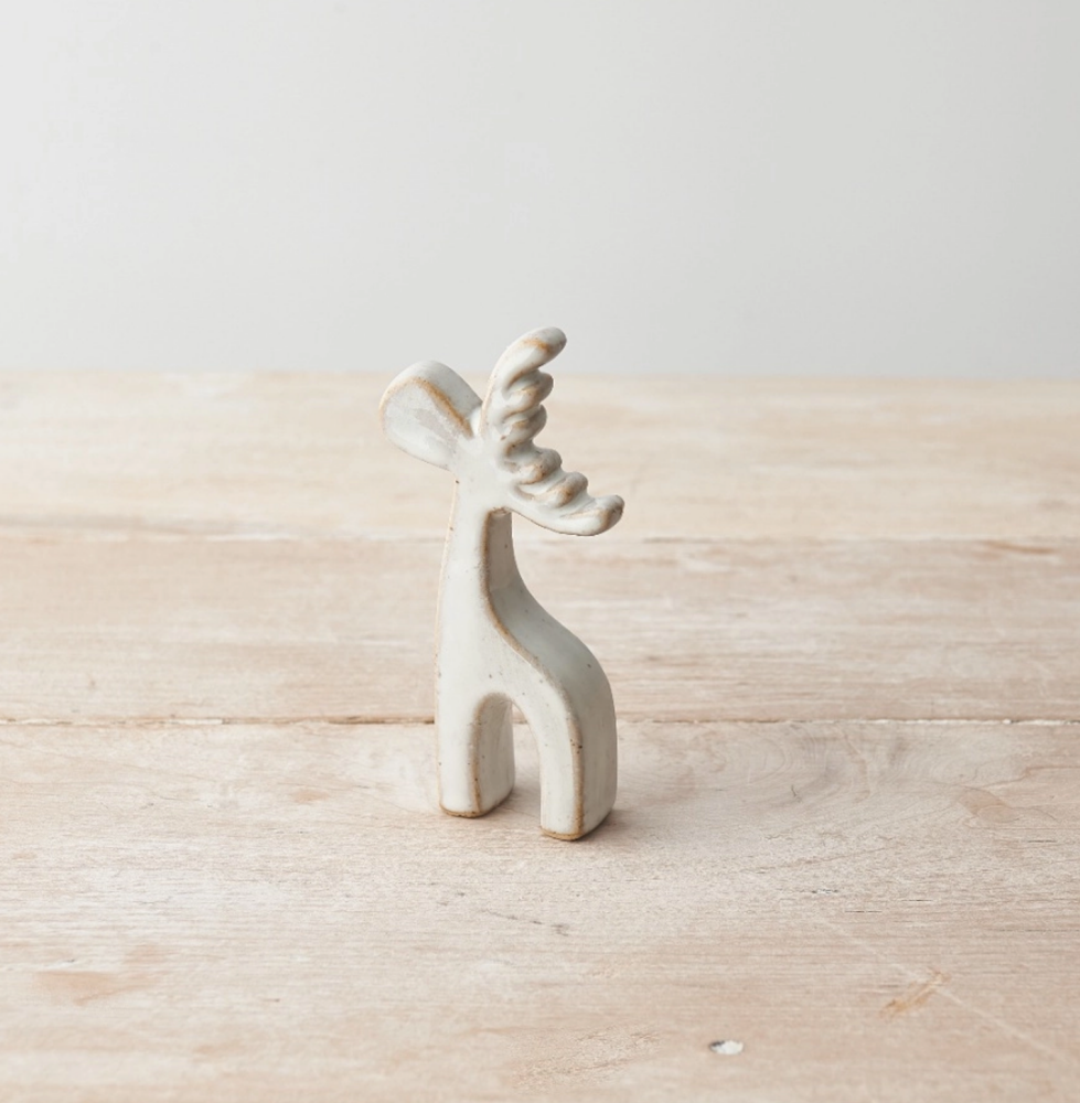 Natural Ceramic Reindeer Decoration - 11.5cm