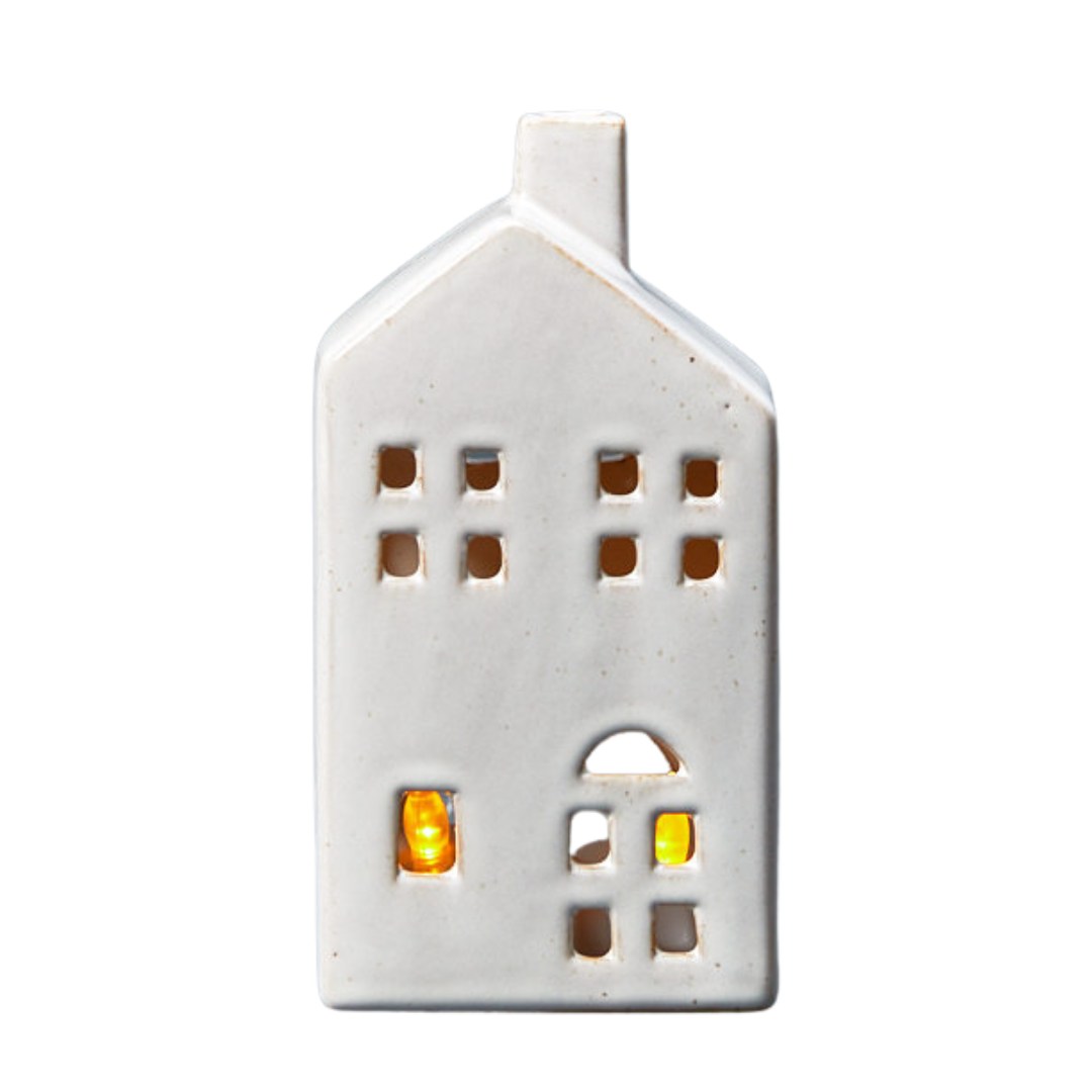 LED Glazed Ceramic House Tealight Holder - Medium