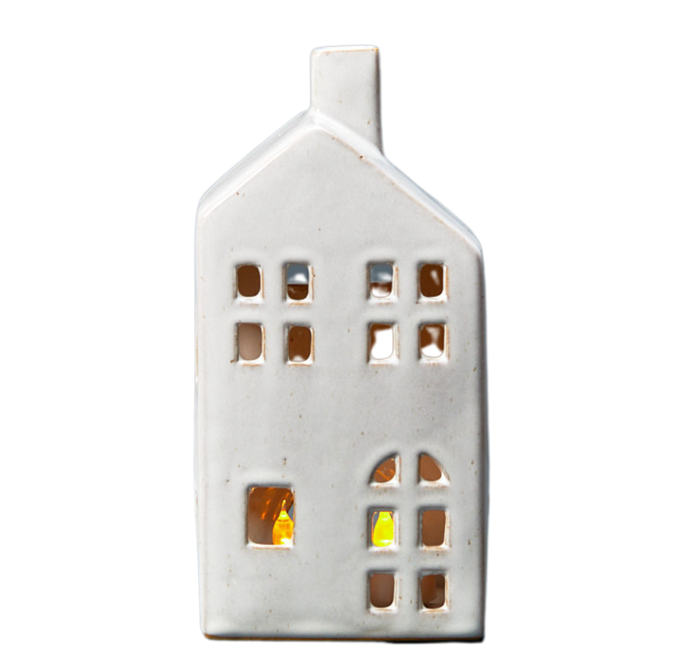 LED Glazed Ceramic House Tealight Holder - Large