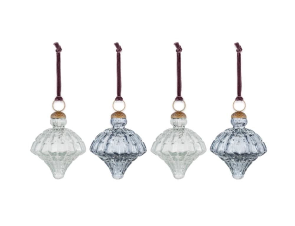 Nkuku Onir Clear and Slate Baubles - Set of 4