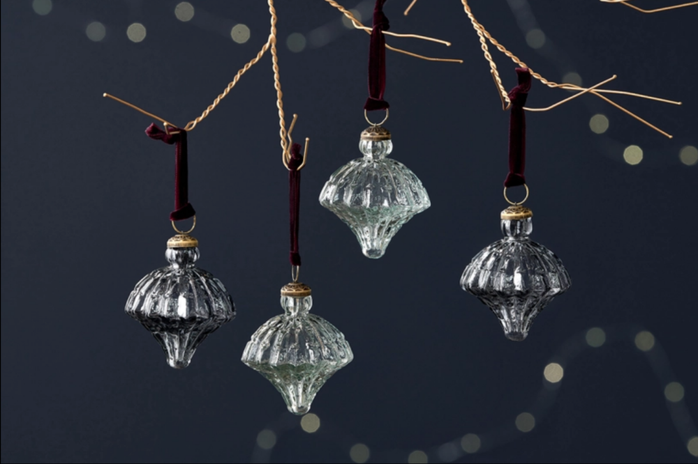 Nkuku Onir Clear and Slate Baubles - Set of 4
