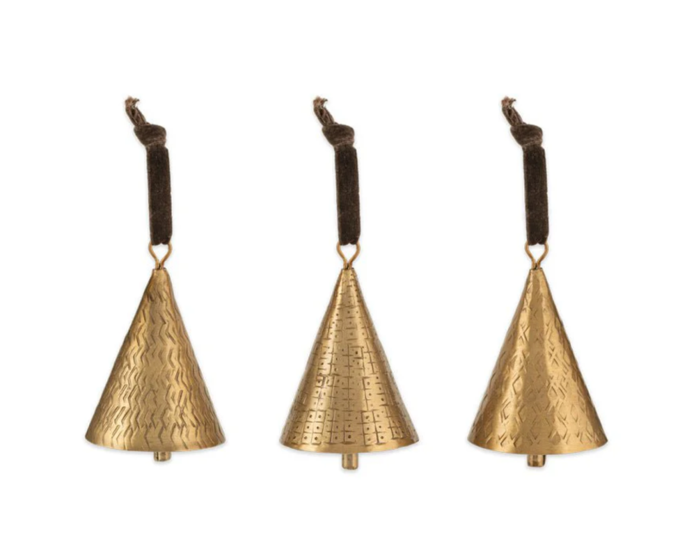 Nkuku Manya Brass Bell Baubles - Set of 3