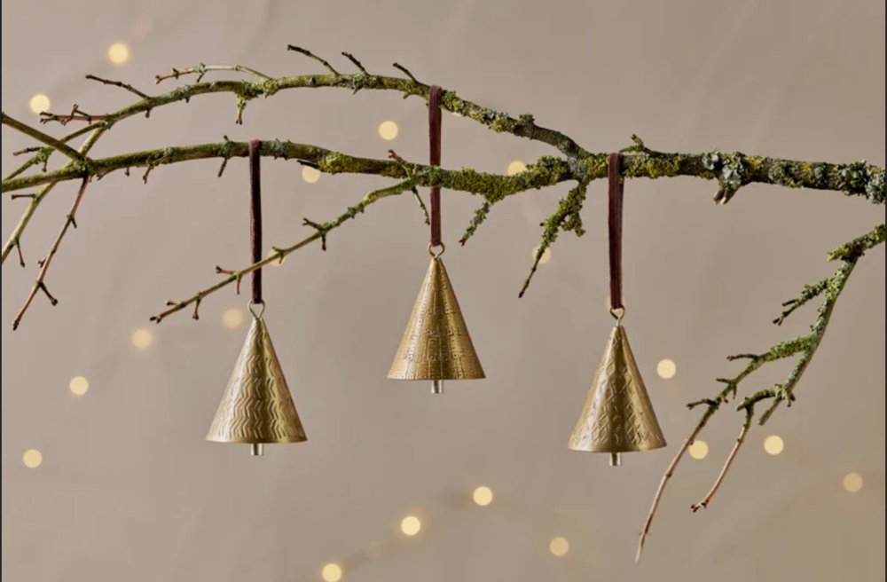 Nkuku Manya Brass Bell Baubles - Set of 3