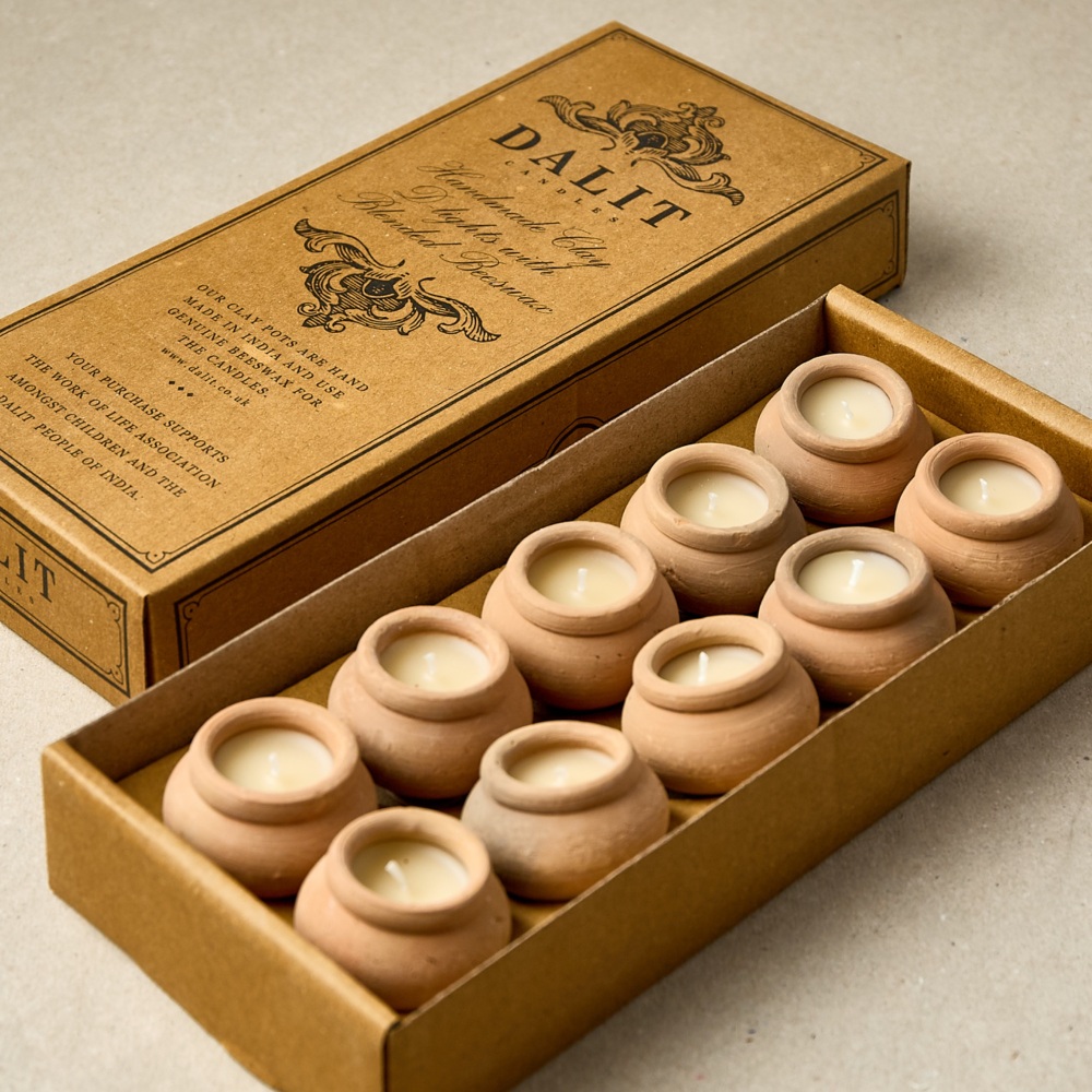 Dalit Goods Co. Handmade Terracotta Beeswax Rahul Tea Light Candles - Box of 10