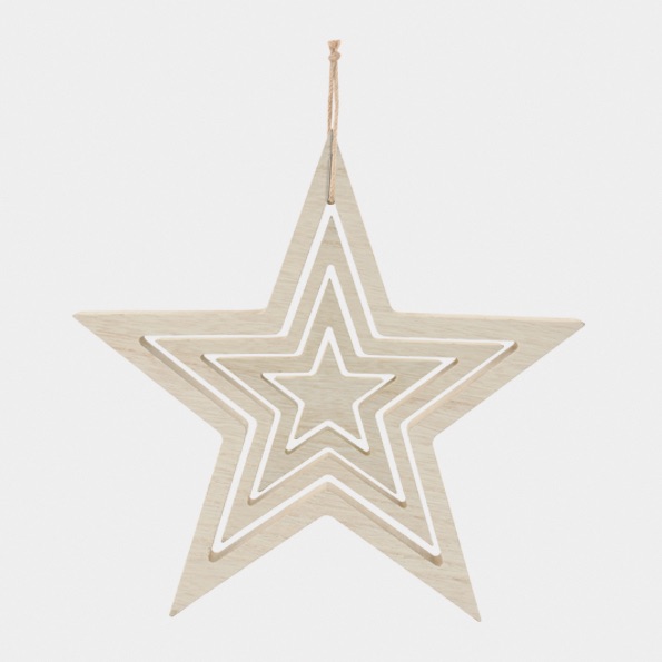 East of India Set of 4 Wood Stars - Natural