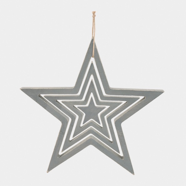 East of India Set of 4 Wood Stars - Grey