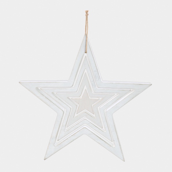 East of India Set of 4 Wood Stars - White