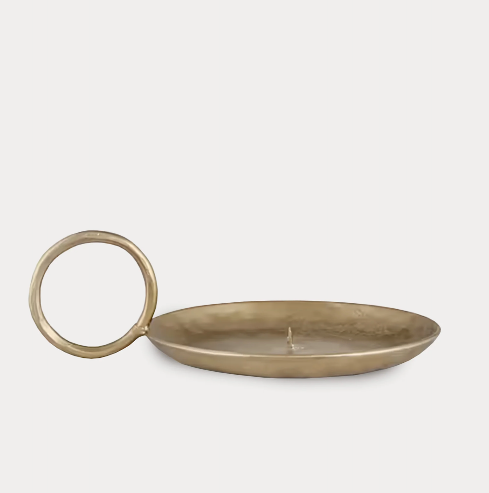 Nkuku Dimali Metal Candle Holder with Handle - Antique Brass