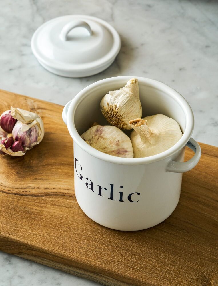Garden Trading Enamel Garlic Store - White