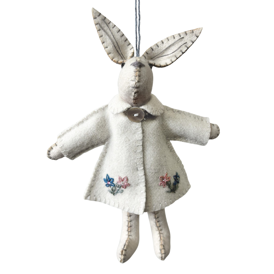 East of India White Felt Rabbit - Embroidered Coat