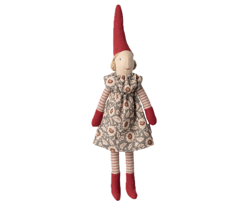 Maileg Christmas Climbing Pixy Girl - Mint Floral Dress