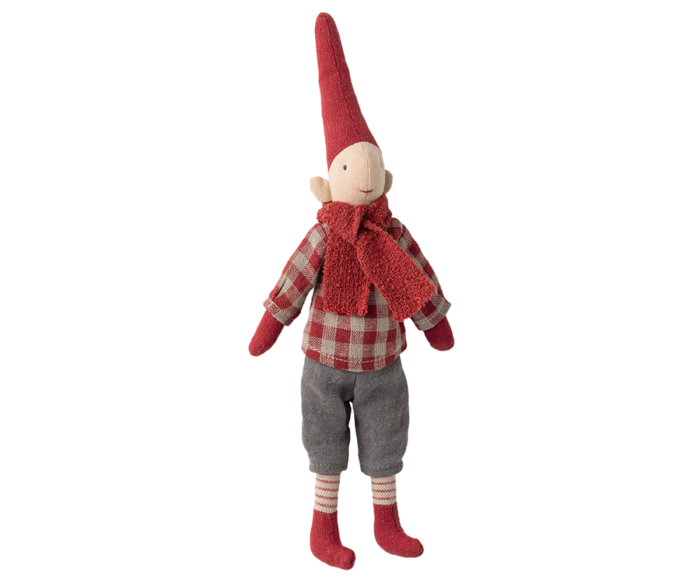 Maileg Christmas Check Shirt Pixy Boy Magnetic Hands - Size 1