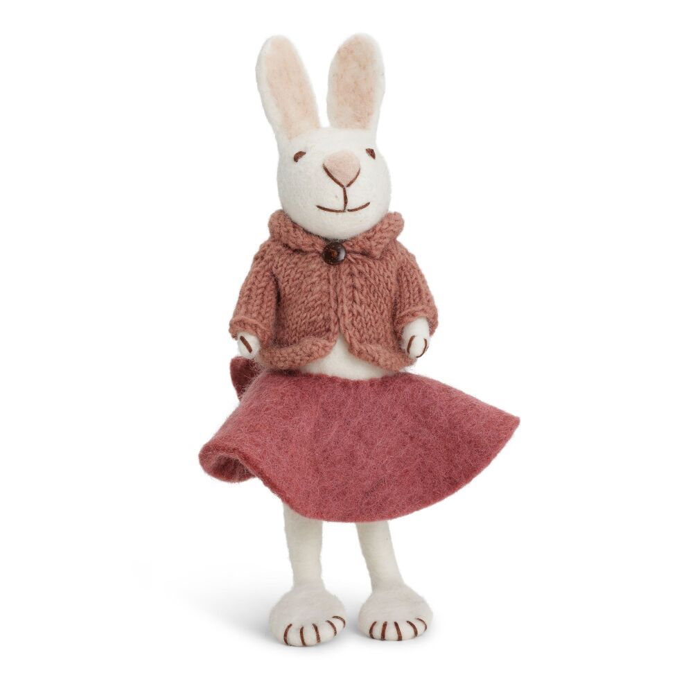Gry & Sif Big White Bunny - Rose Skirt & Knitted Jacket