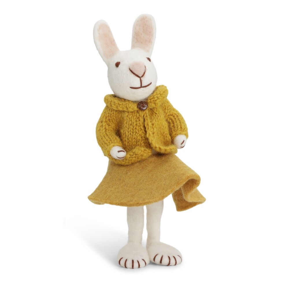 Gry & Sif Big White Bunny - Ochre Skirt & Knitted Jacket