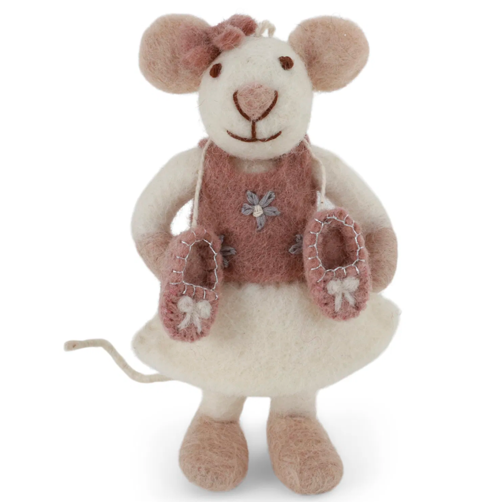 Gry & Sif Small White Ballerina Mouse - Ballerina Shoes & Bow