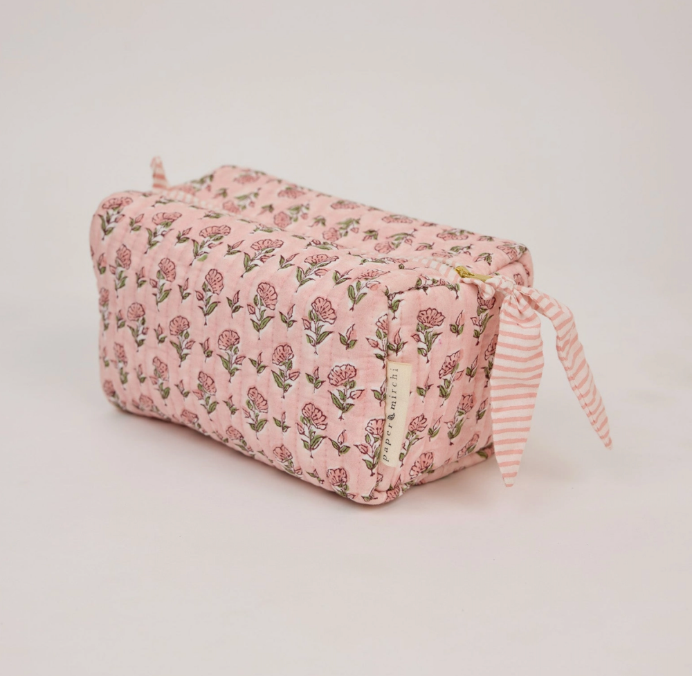 Organic Cotton Toiletry Bag Ditsy Pink Floral - Medium