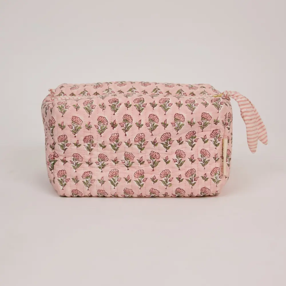Organic Cotton Toiletry Bag Ditsy Pink Floral - Large