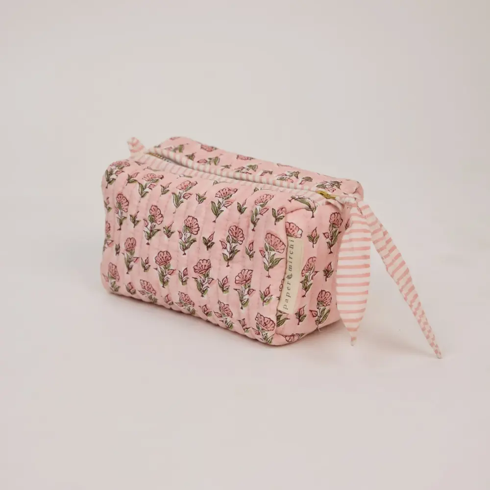 Organic Cotton Toiletry Bag Ditsy Pink Floral - Small