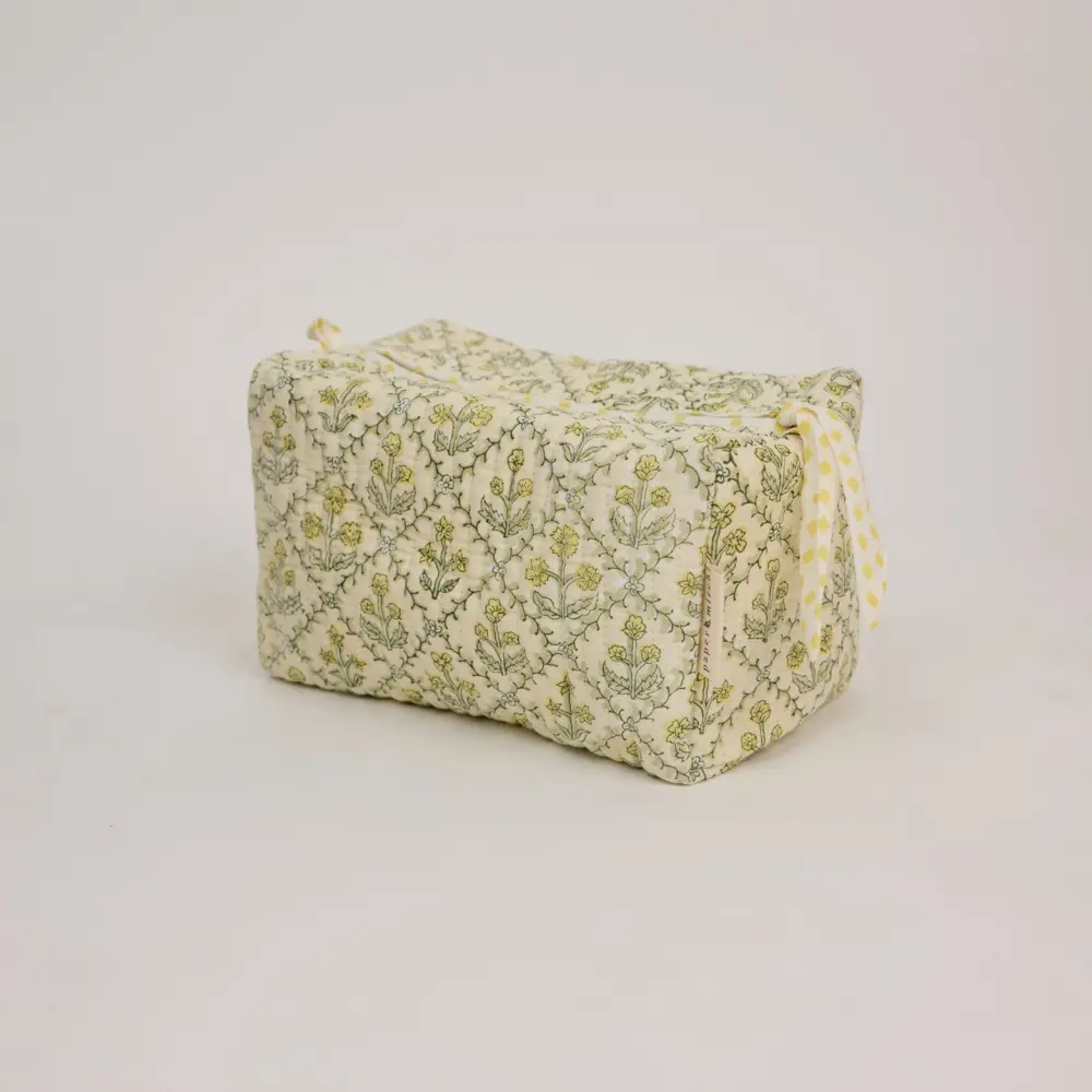 Organic Cotton Toiletry Bag Floral Lattice Cream - Large