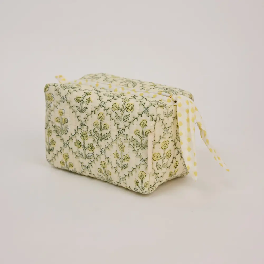 Organic Cotton Toiletry Bag Floral Lattice Cream - Small