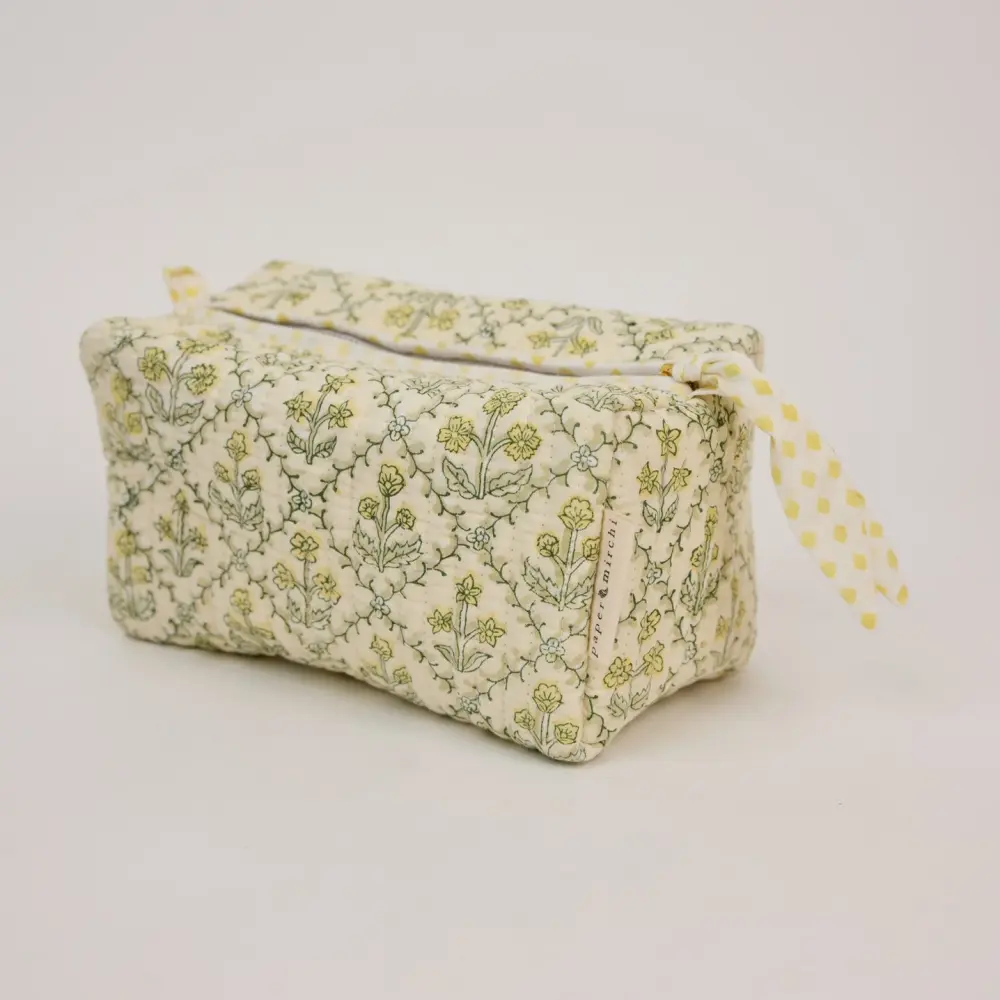 Organic Cotton Toiletry Bag Floral Lattice Cream - Medium