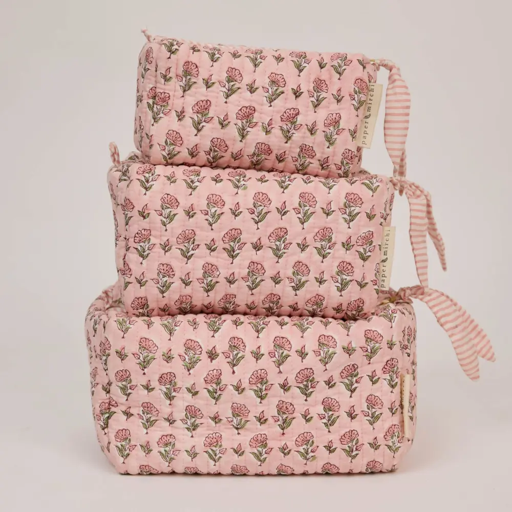 Organic Cotton Toiletry Bag Ditsy Pink Floral - Small