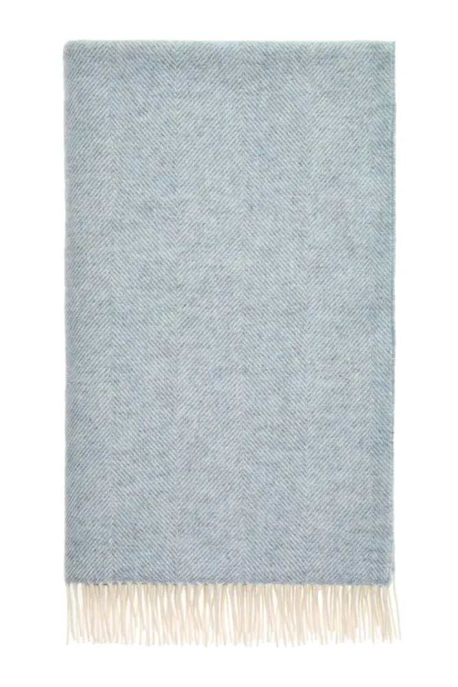 Bronte by Moon Herringbone Pure Wool Throw - Duck Egg
