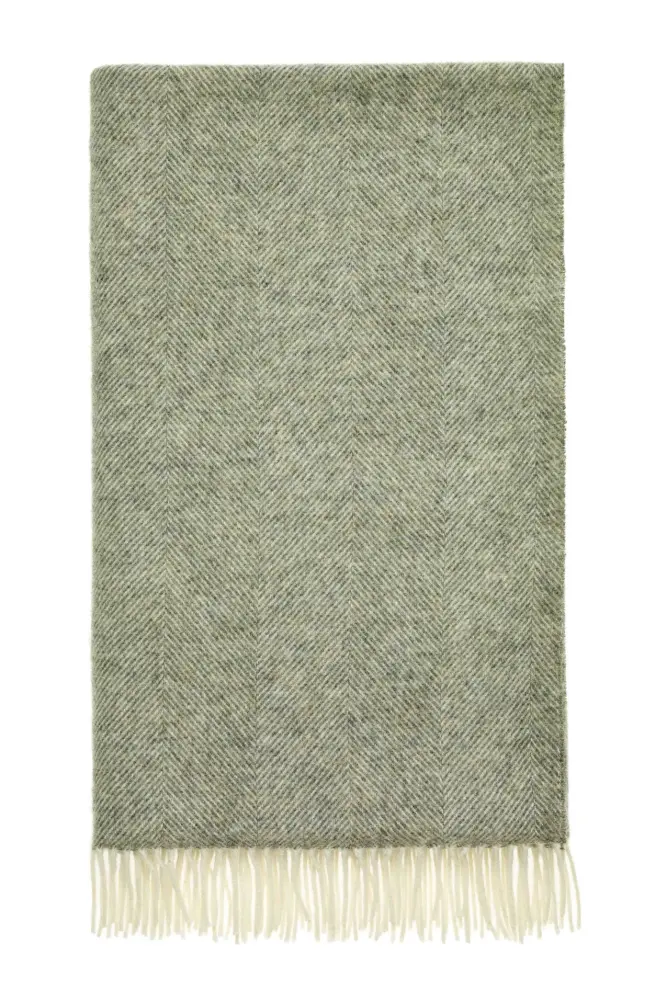 Bronte by Moon Herringbone Pure Wool Throw - Vintage Grey