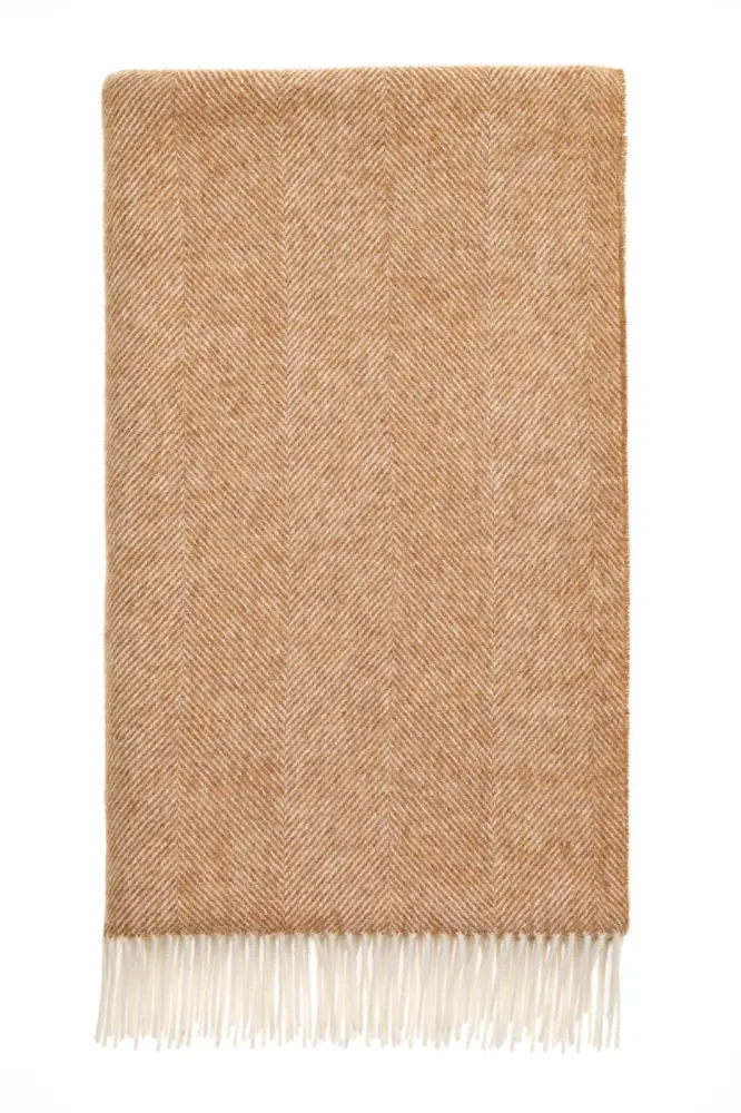 Bronte by Moon Herringbone Pure Wool Throw - Camel