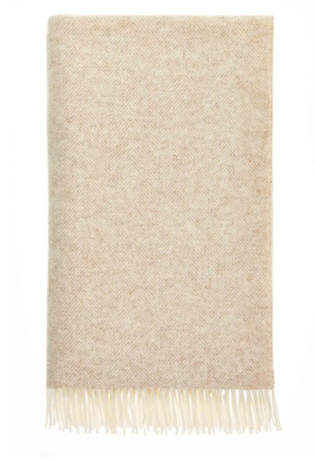 Bronte by Moon Herringbone Pure Wool Throw - Natural
