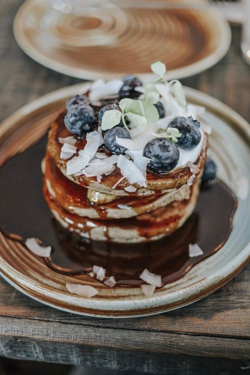 Blueberry and coconut pancakes