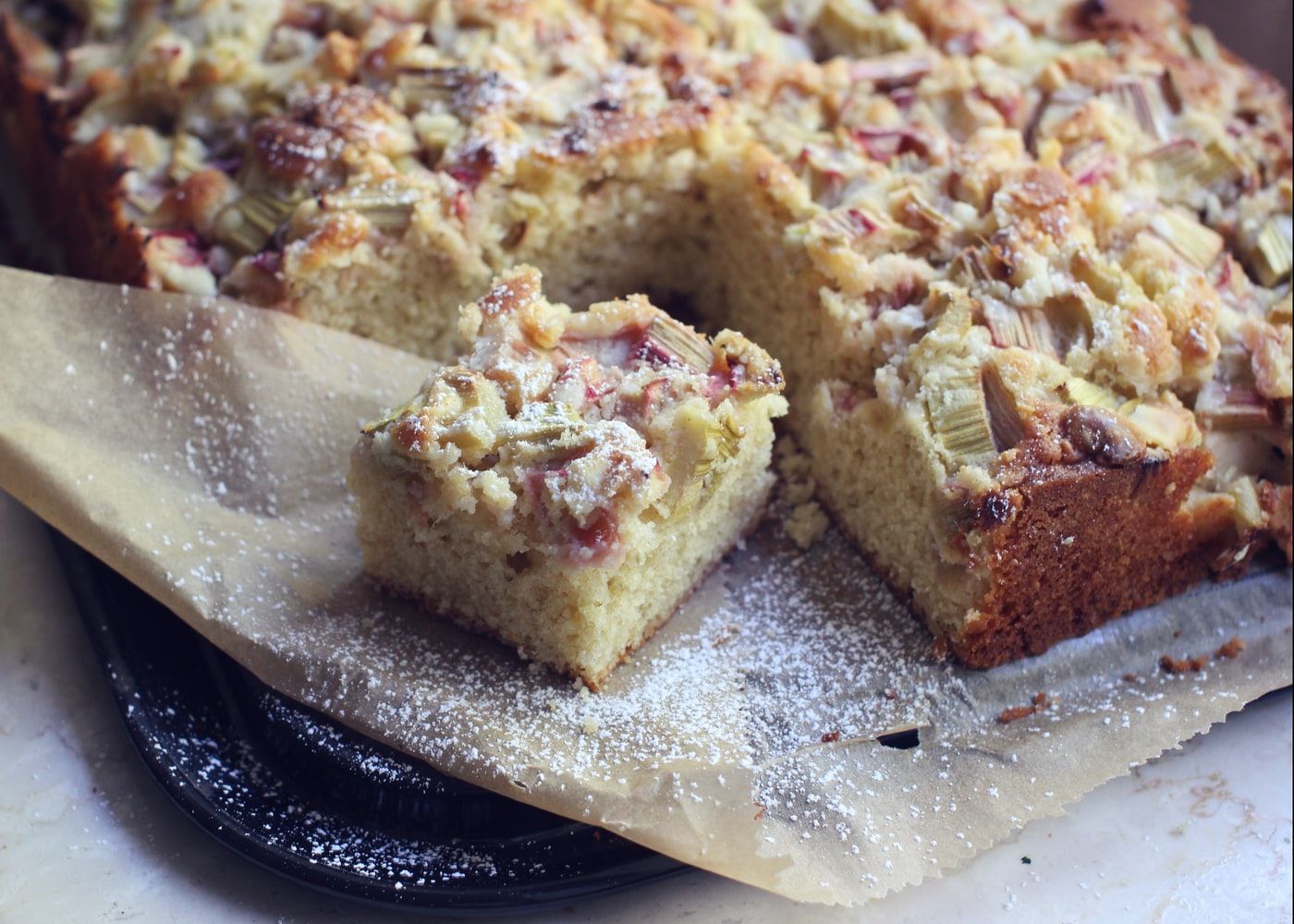 Rhubarb and Orange Traybake Cake Recipe