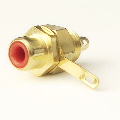 RCA connector chassis / surface mount. Gold plated, color coded red. Soldering required. #RCA-FS-R