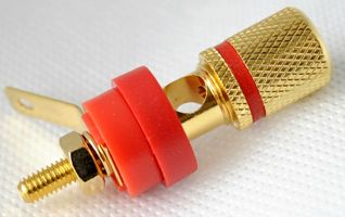 Single Binding Post, gold plated hardware, color coded red.