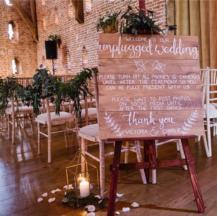 Floor board design wooden unplugged ceremony sign