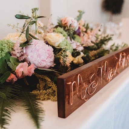 Freestanding top table decoration. Pine with wire letter detail
