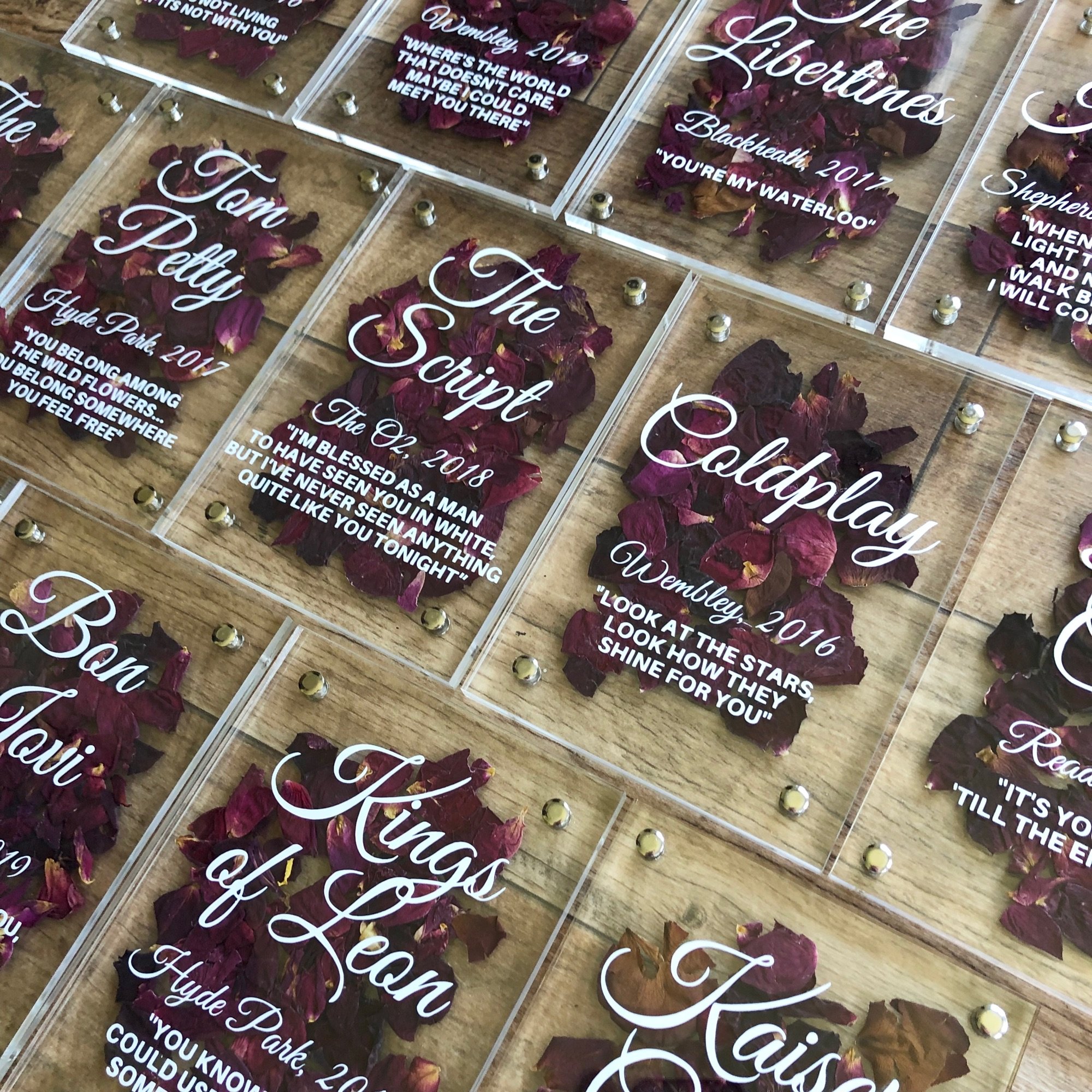 Pressed flower confetti filled table names