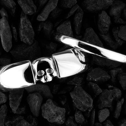 Platinum skull wedding band