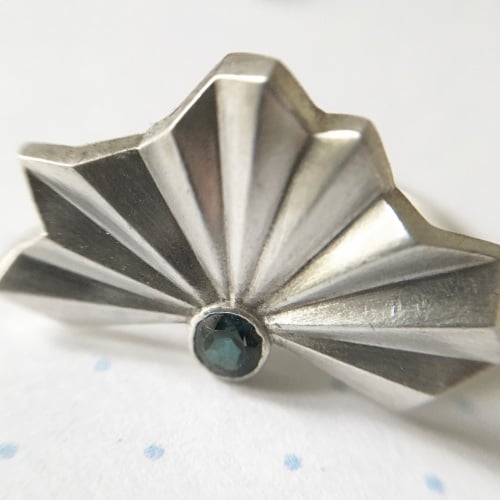 Pleated Silver Fan Ring with London Blue Topaz, size M1/2