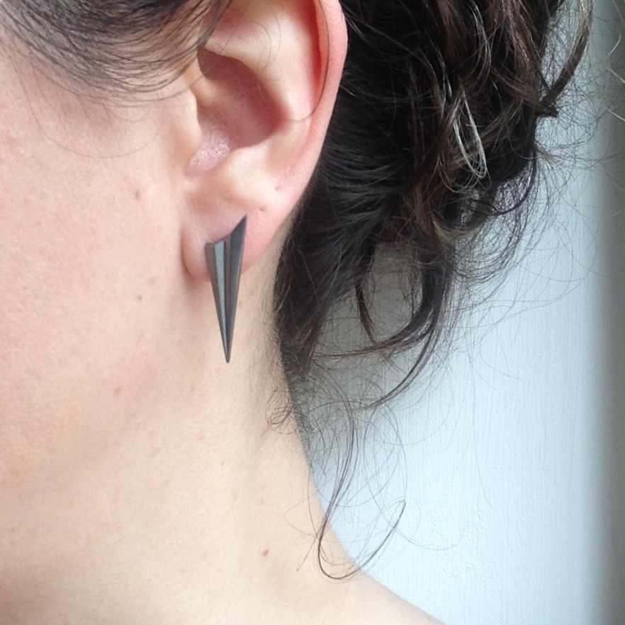 Pleated Silver Long Studs
