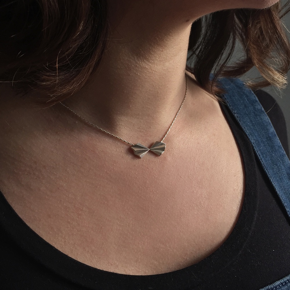 Pleated Silver Bow Necklace
