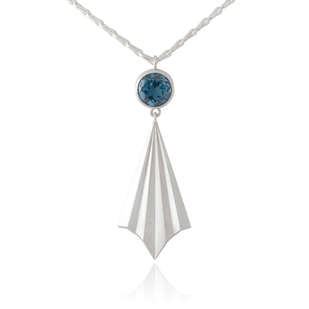 Pleated Ray Necklace with London Blue Topaz by Alice Barnes