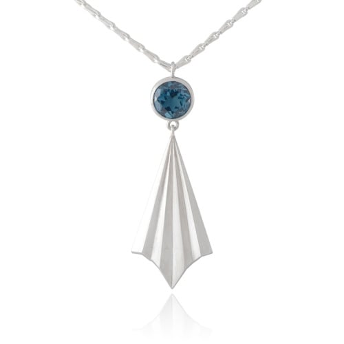 Pleated Ray Necklace with London Blue Topaz by Alice Barnes