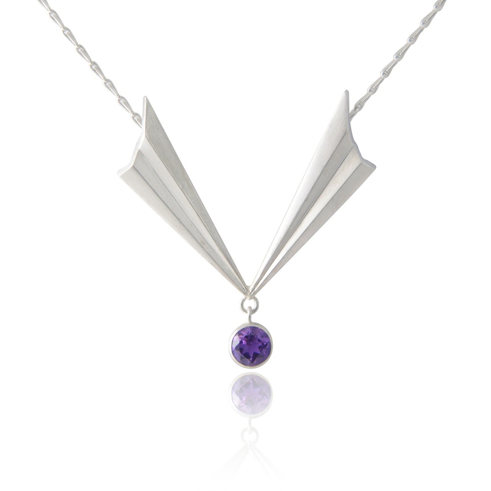 Pleated V Necklace with Amethyst, Alice Barnes