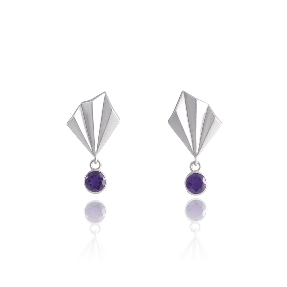 Pleated Glimmer Studs with Amethyst by Alice Barnes