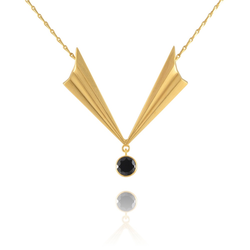 Pleated Gold Vermeil V Necklace