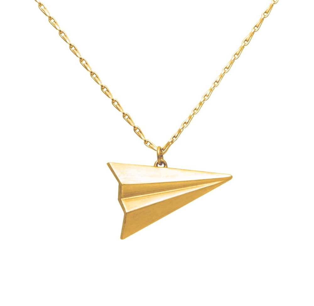 Pleated Paper Plane Necklace, gold vermeil